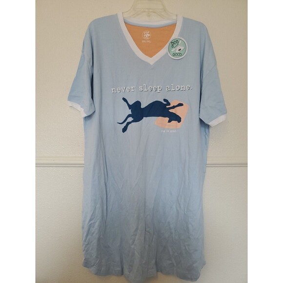 Dog Is Good Never Sleep Alone Short Sleeve V-Neck Sleep Shirt 2XL 3XL Cotton - Picture 2 of 16